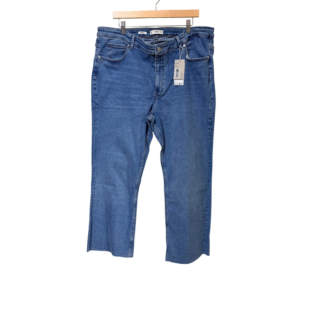 Mango MNG Sienna Blue Cropped‎ Flare Jeans Mid Waist Raw Hem Plus Size 22 NEW